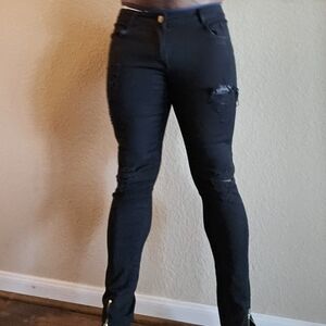 Black Mens Skinny Jeans with zip-hem